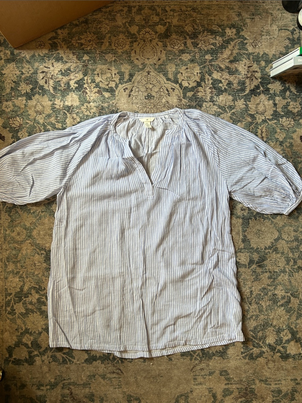 H&M Blue and White Striped V-Neck Tunic